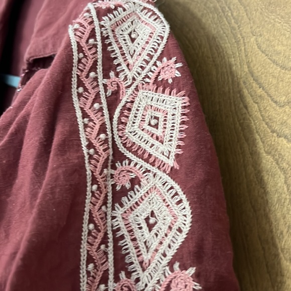 Burgundy Free People dress with beautiful embroidery on sleeves - Picture 5 of 5